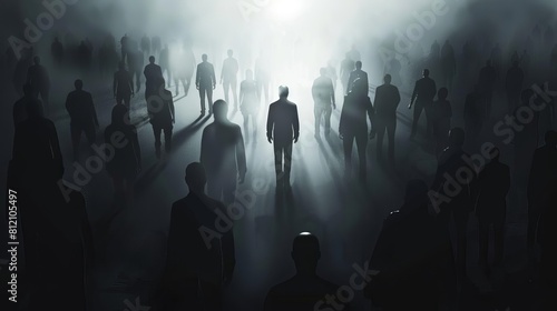 abstract crowd manipulation concept with dark silhouette among shadowy figures concept illustration