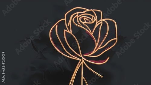 Arte minimalista: Rosa en tonos rojos, dibujada con trazos dorados y técnica 3D, reflejando elegancia y refinamiento en un lienzo oscuro. Estilo vanguardista: Rosa minimalista en rojo