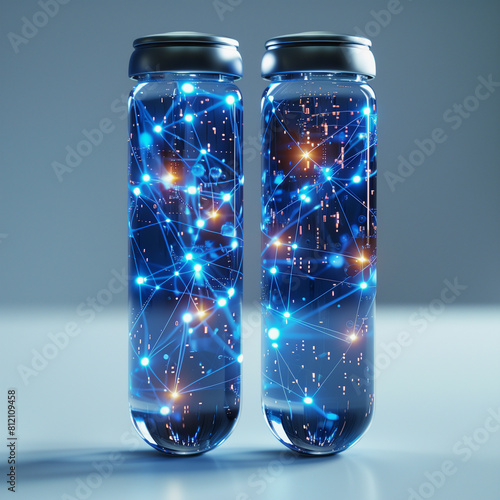 Futuristic Science Vials with Glowing Connections