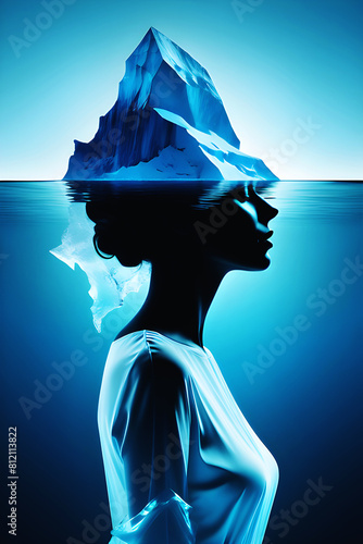 double exposure woman and iceberg, subconscious concept