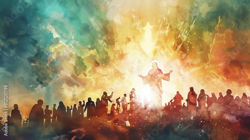 ethereal resurrection scene depicting jesus appearing to devoted followers atmospheric digital watercolor