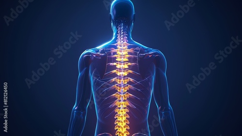 Digital composite of Highlighted spine of woman with neck pain ,degenerative spinal disease problem.herniated spinal disc,Office Syndrome 