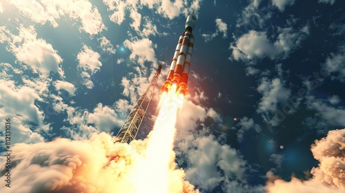 pslv rocket launch by isro indian space mission taking off realistic 3d illustration