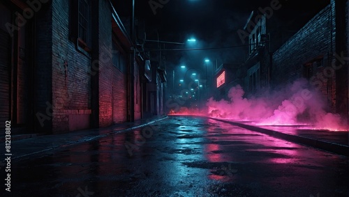3D rendering colorful night city lights street landscape background 