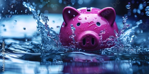 The Resilience of Savings: A Pink Piggy Bank Floating in Water. Concept Finance, Savings, Piggy Bank, Resilience, Water's Surface