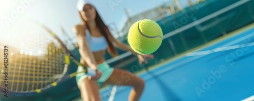 Tennis racket hitting tennis ball on the net