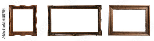 Antique Wooden picture frame isolated on transparent background