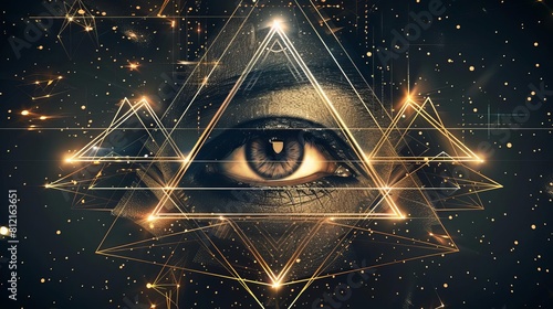 abstract illuminati eye pyramids on black background mysterious secret society symbols vector illustration