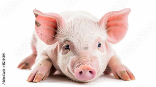 adorable curious piglet with pink snout and floppy ears isolated on white background cute farm animal photo