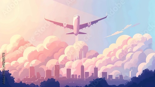 airplane emitting carbon dioxide gas pollution and sustainability problem eco concept illustration