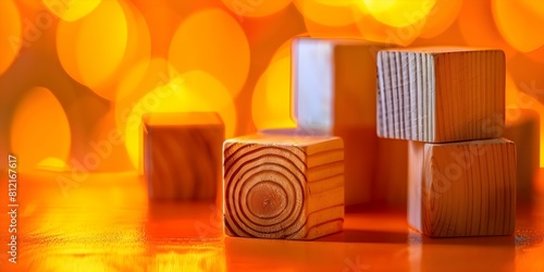 Adaptable Wooden Cubes: From Versatile to Flexible on Orange Table. Concept Decorative Home Accents, Multi-functional Wood Decor, Stylish Table Setup, Interior Design Inspiration