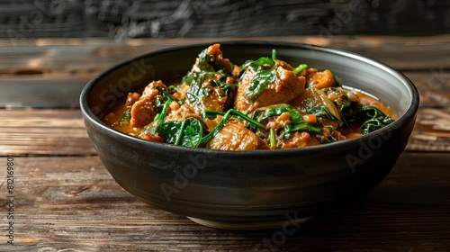 chicken vindaloo with spinach in black bowl portugueseinfluenced indian cuisine food photography