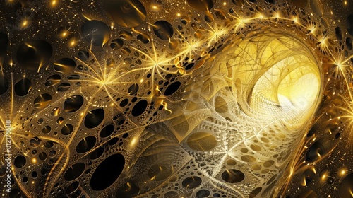 divine genesis abstract fractal creation of the universe in gold and black