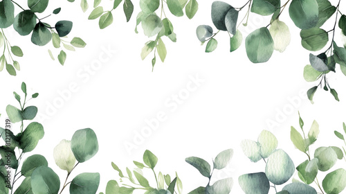 Watercolor green leaves frame on transparent background 