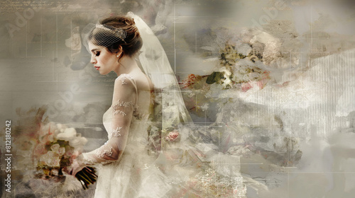 Vintage Styled Bridal Portrait with Abstract Art