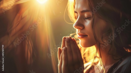 faithful young woman praying closeup portrait spiritual biblical character concept