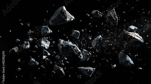 flying asteroids isolated on black background outer space elements cut out