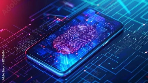 futuristic concept of digital identity and cybersecurity with mobile smartphone utilizing biometric fingerprint and twofactor authentication for secure data access
