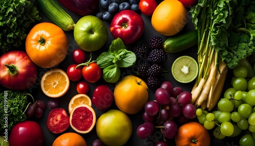 Vibrant close-up of a healthy mix of fruits and vegetables, emphasizing the variety of natures palette