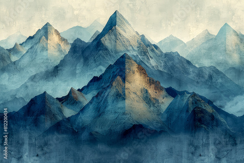 A mountainous landscape of clean lines and triangular formations with cool tones to enhance visual impact