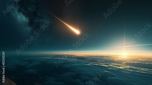 Meteor blazing across a twilight sky, evoking thoughts of impermanence and the awe of natural phenomena.