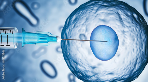 ilustration of a syringe piercing an egg during the in vitro fertilization process - fertility and in vitro fertilization concept