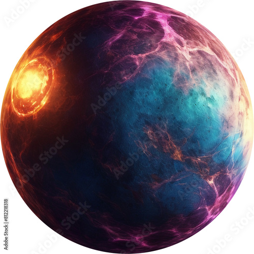 Set of fantasy planets isolated on transparent background. Bright and unexplored planets.
