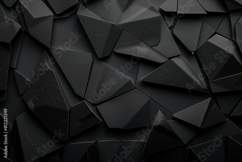 A black abstract background with triangular polygons, 3d geometry wallpaper