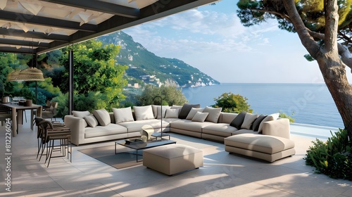 Imagine a contemporary outdoor lounge set constructed from weather-resistant materials, combining comfort and durability for alfresco relaxation.