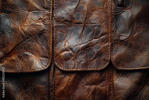 This image showcases a detailed texture of weathered brown leather with visible wrinkles and seams