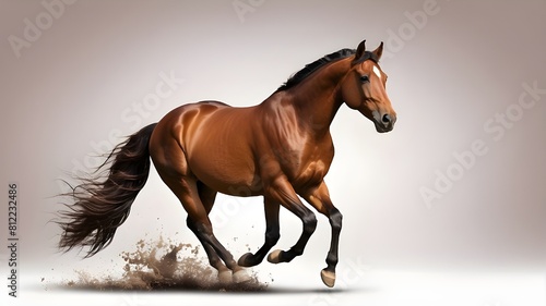 A brown horse trotting in isolation on a transparent cutout background