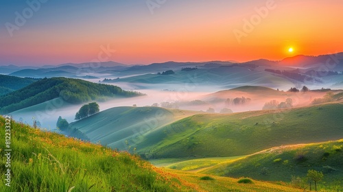 A captivating spring sunrise in the Carpathian mountains.