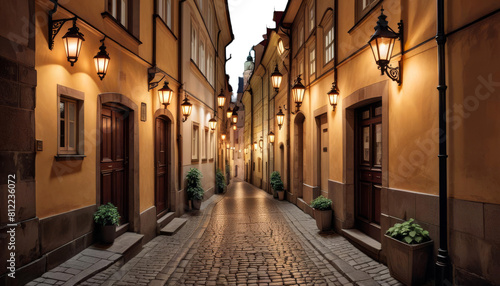prague lanterns alley night lamp town district street window obsolete perspective outdoors stone exterior lighting dirty solitude equipment urban fear commonwealth enigmatic mysterious silence