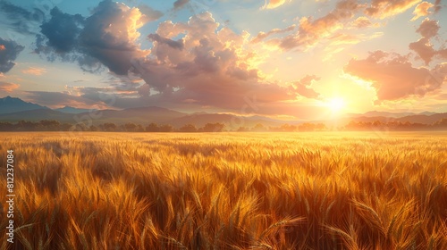 Ultra High Res Sunset Wheat Field Glowing in Golden Hour Drama