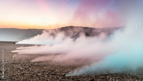 colorful mist pours above the ground in the middle of night