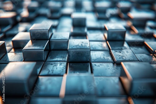 Vibrant 3D square tiles with reflective water droplets creating depth and texture