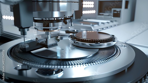 Illustrate the loading of wafers into an ion implantation machine using automated systems The focus is on the precision and automation of the loading mechanism