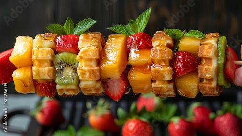 A waffle skewer loaded with fresh fruit chunks, a healthy and delicious snack for any time of day
