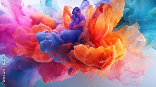 Dynamic array of colorful inks in motion in water, Swirling mix of vibrant ink splashes.