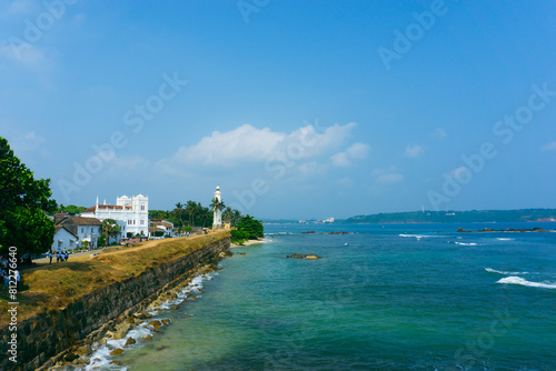 Beautiful view of the famous white lighthouse in Fort Galle