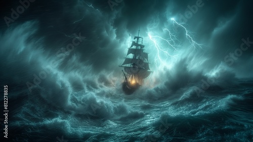 A Ship Battling Through a Stormy Sea