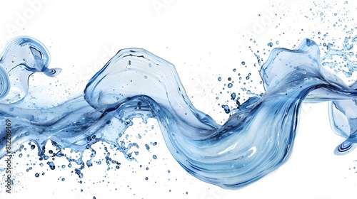 Blue water swirl splash with little bubbles isolated on clear png background, liquid flowing in form of wave,