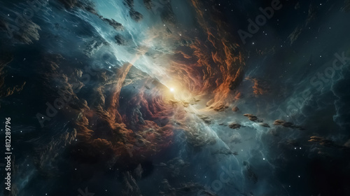 Space background with stardust and shining stars. Realistic cosmos and color nebula. Colorful galaxy