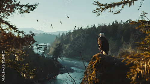 Iconic Bald Eagle Amidst Scenic American Forest Landscape: A Tryst With Nature's Grandeur