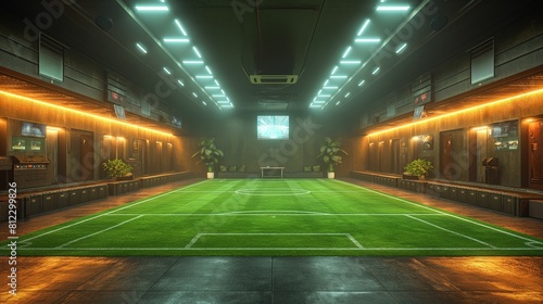 Tennis Court Illuminated by Lights in Indoor Setting