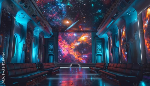 Exhibit an astronomy lecture hall where experts discuss the latest discoveries in the field, from exoplanets and black holes to the origins of the universe
