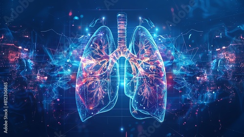 Abstract human lungs and heart in futuristic digital style on blue background with neon light effect. The concept of an intelligent medical technology system. Dynamic Epic I can't believe how beautifu