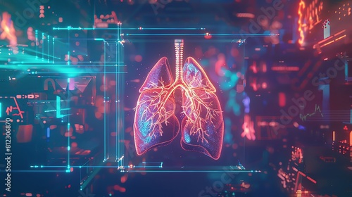 Abstract human lungs and heart in futuristic digital style on blue background with neon light effect. The concept of an intelligent medical technology system. Dynamic Epic I can't believe how beautifu