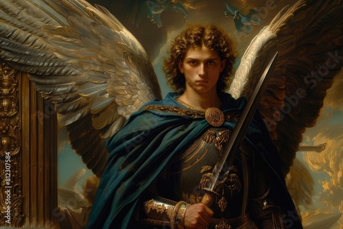 Archangel Gabriel, celestial messenger and defender, bearer of divine strength, singularly revered across judaism, christianity, and islam.