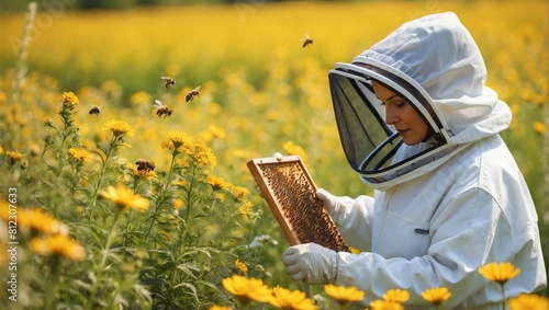a beekeeping entrepreneur harvests honey dressed safely